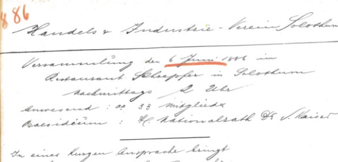 1886 aeltestes noch erhaltenes Protokoll SOHK Archiv
